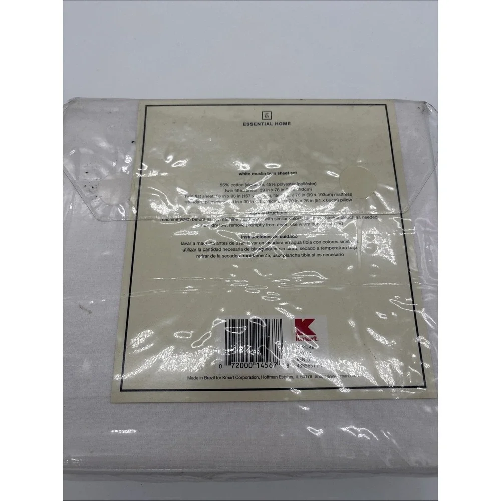Vintage Kmart Essential Home White Twin Sheet Set Cotton Blend